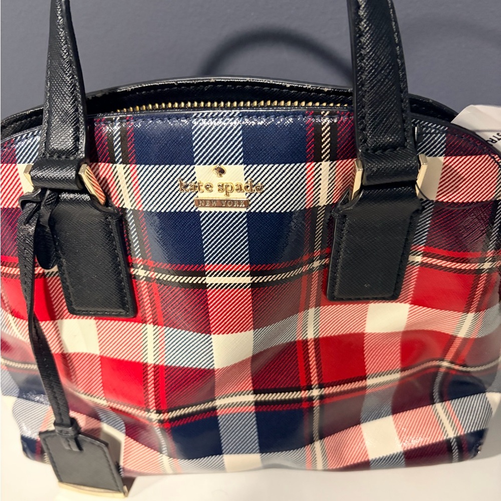 Kate Spade Red and Navy Plaid Satchel - Picture 2 of 8